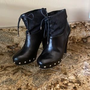 COACH "EDIVA" Black Leather & Canvas Studded Boots Women’s US Size 8